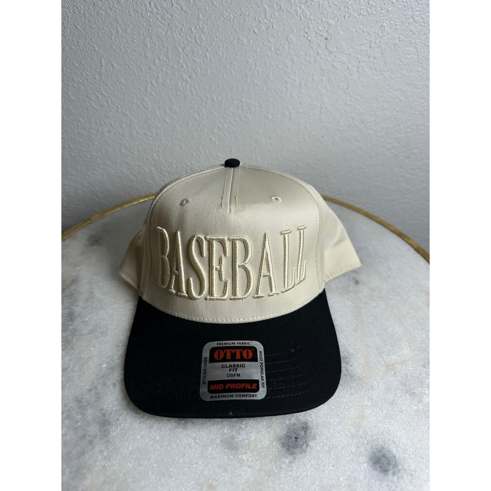 Otto Baseball Snapback Hat Mens Cream Black Two Tone Mid Profile Classic Fit Cap